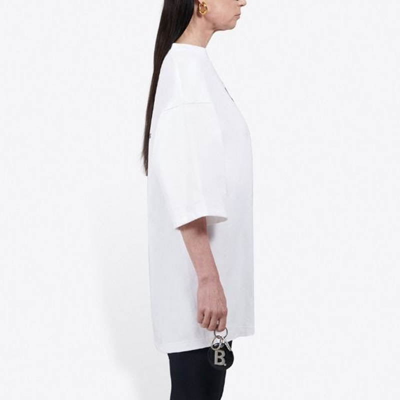 Men's Balenciaga Crew Printing Short Sleeve White 620941TIV749040