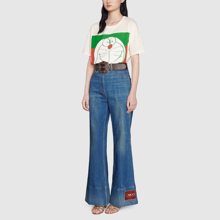 (WMNS) Gucci x Doraemon Logo-print T-shirt 'White' 615044-XJDIM-9095