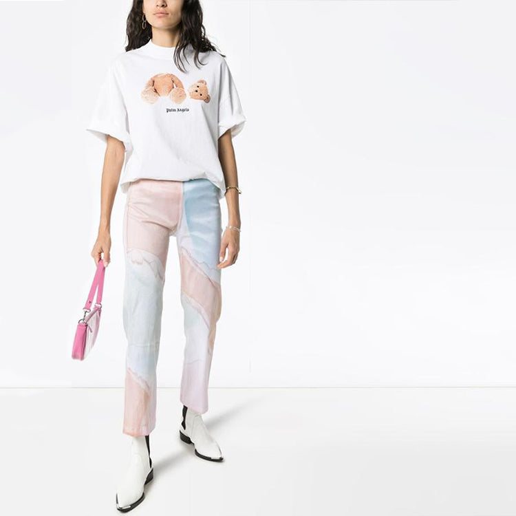 PALM ANGELS Pink Bear S/S Back logo Short Sleeve White PWAA017S20JER0010160