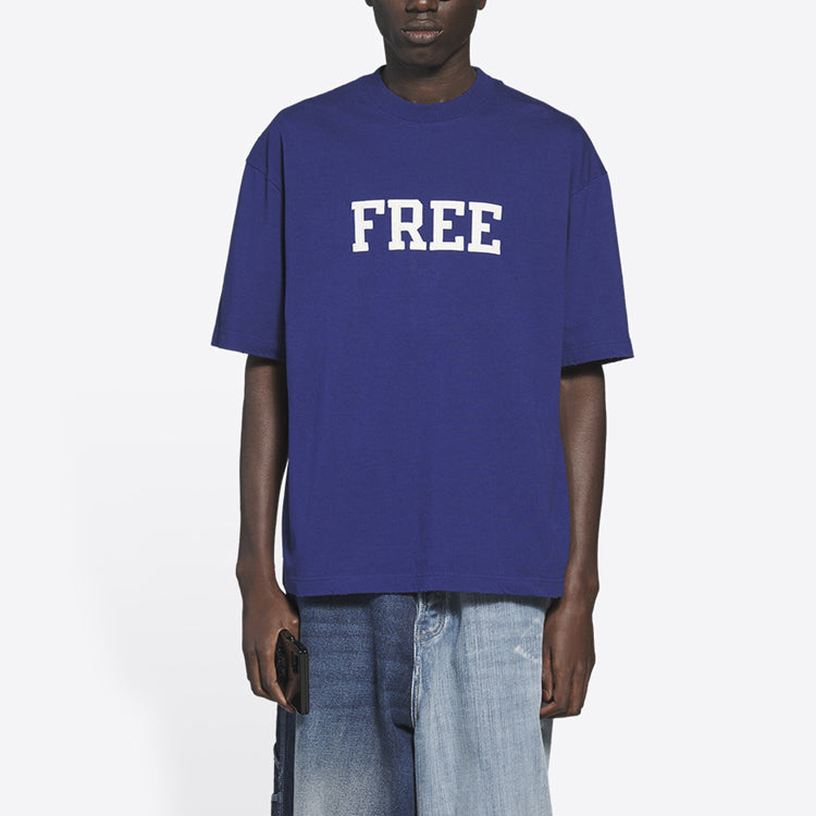 Men's Balenciaga FW21 Retro Knit Short Sleeve Navy Blue 612966TKVD33967