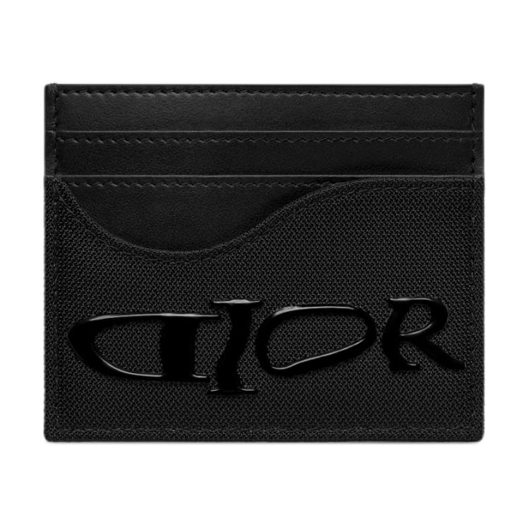 DIOR Saddle Nylon With Leather Saddle Card Holder Men's Black