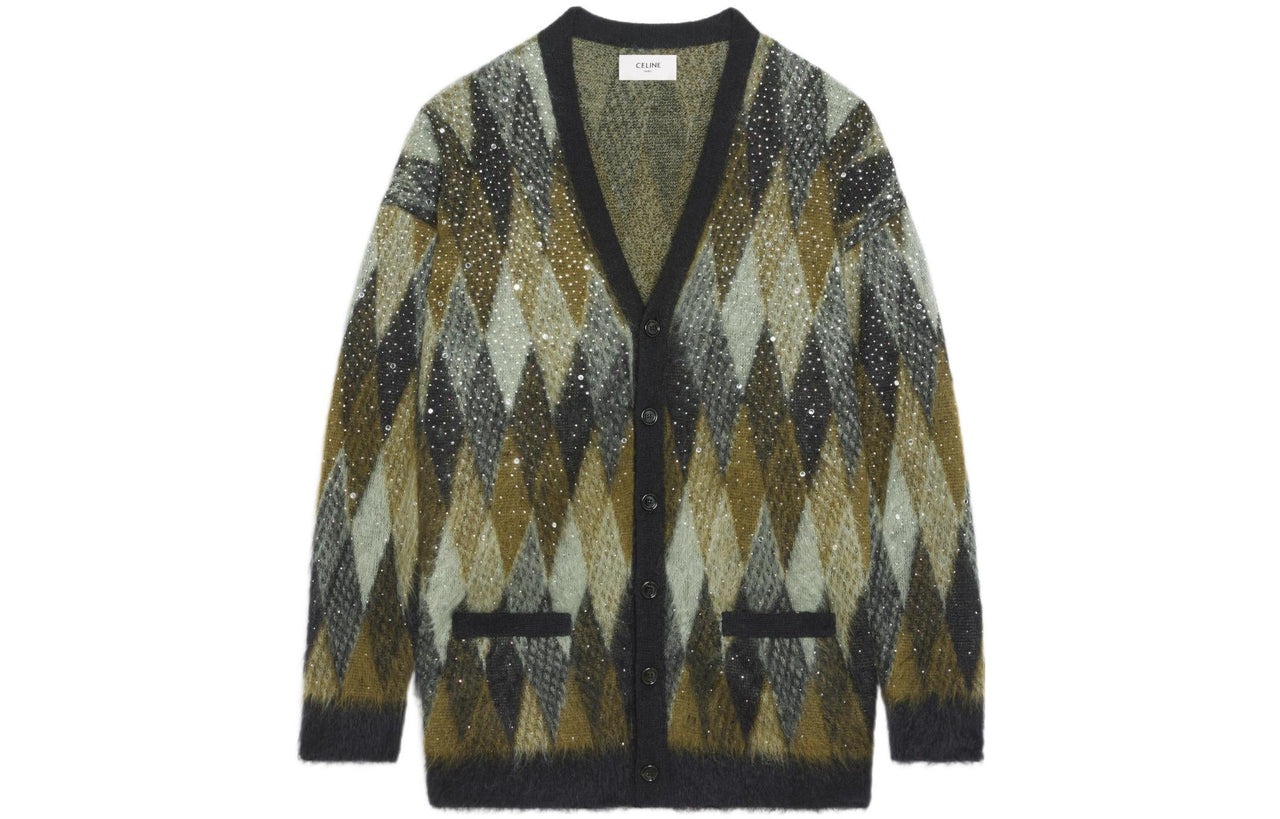 CELINE Embellished V Neck Button Up Cardigan