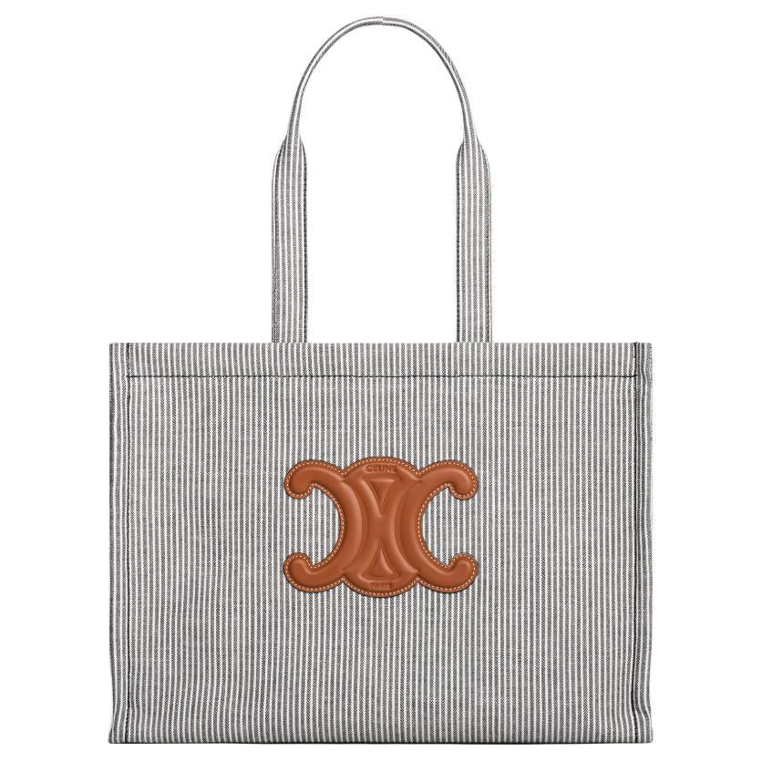 CELINE Cabas Fabric With Calfskin Finish Tote Bag, Shopping Bag, Handbag Large Size Women's Marine Blue