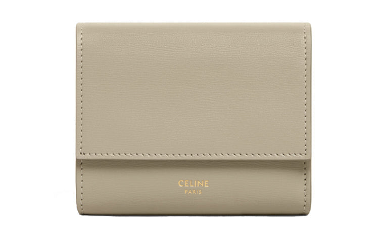 CELINE Cow Leather Wallet Small Size Women's Gray Green
