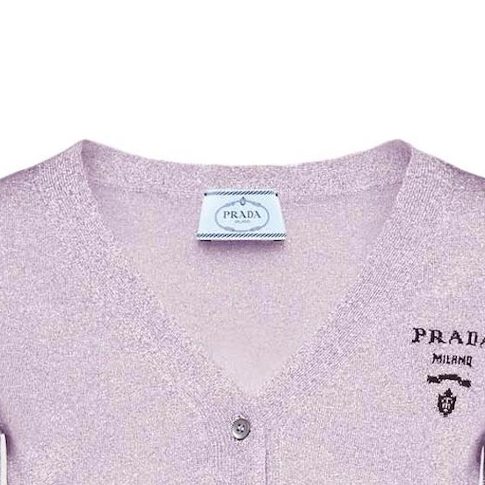 PRADA Cropped Lurex Cardigan Sweater Lilac