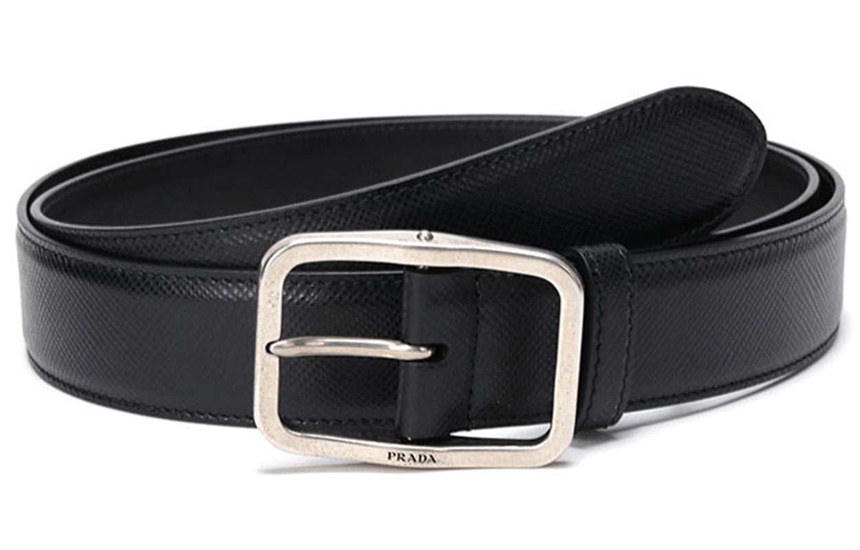 PRADA Cow Leather Buckle Vintage Minimalist Style Fashion Leather Belts Men's