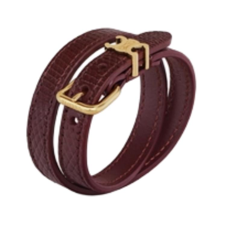 CELINE Brass, Calfskin, Lizard Skin Bracelets Women's Red