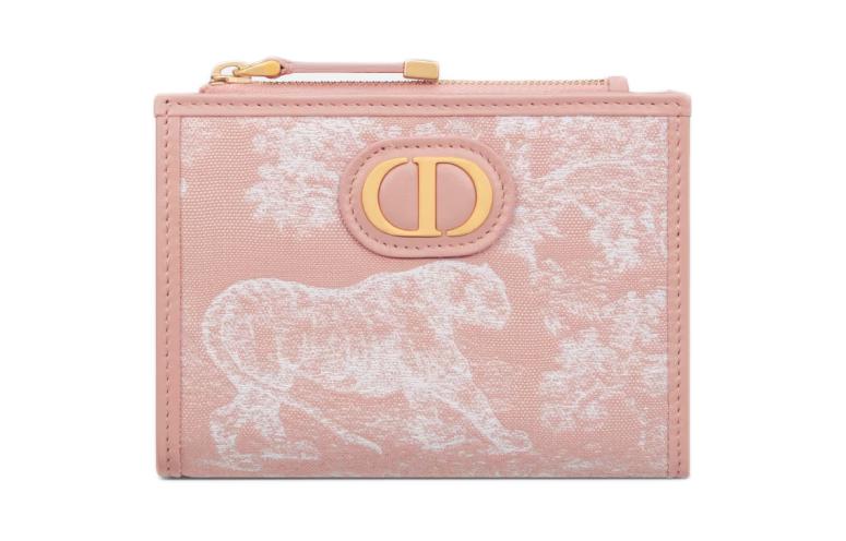 DIOR 30 Montaigne Toile De Jouy Jacquard Fabric Wallet Women's Pink