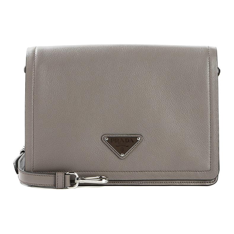 PRADA Cow Leather Crossbody Bag Shoulder Bag Women's Gray