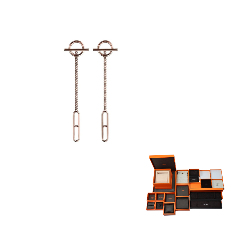 HERMES 18K Rose Gold Earrings Women's Rose Gold