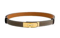 HERMES Cow Leather Leather Belts Unisex Elephant Gray/Gold Brown 1.8cm