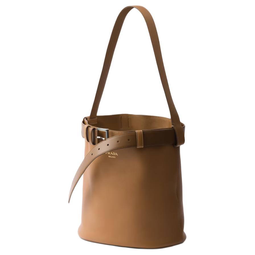 PRADA Cow Leather Bucket Bag, Shoulder Bag Women's Caramel Brown