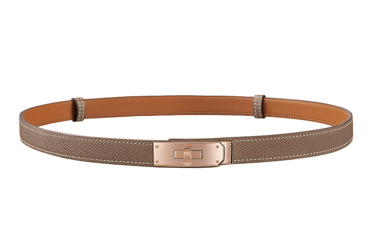 HERMES Cow Leather Leather Belts Women's Elephant Gray Rose Gold Buckle Width 1.8cm