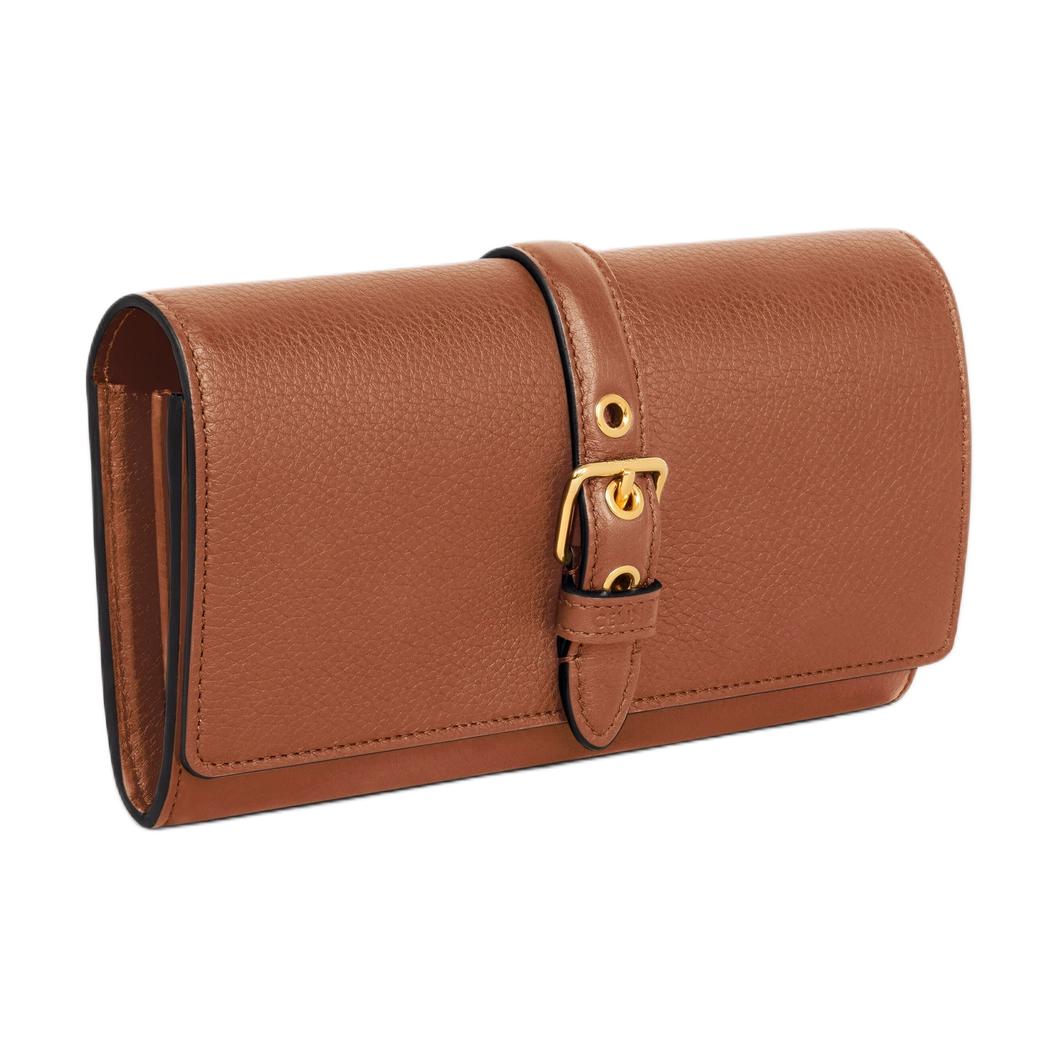 CELINE Cow Leather Wallet Large Size Women's Brown