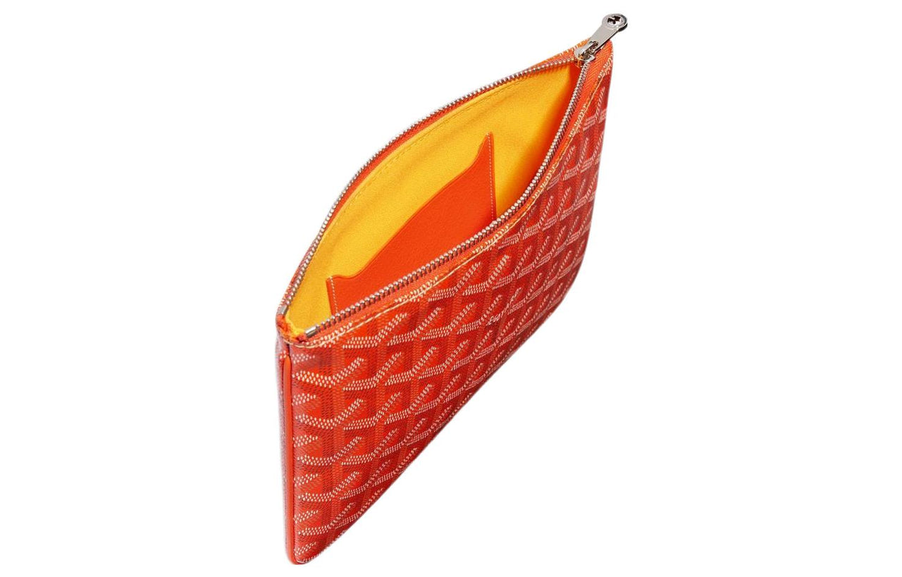 GOYARD SENAT Canvas With Leather Toiletry Bags Storage Bags Clutches Small Size Unisex Orange