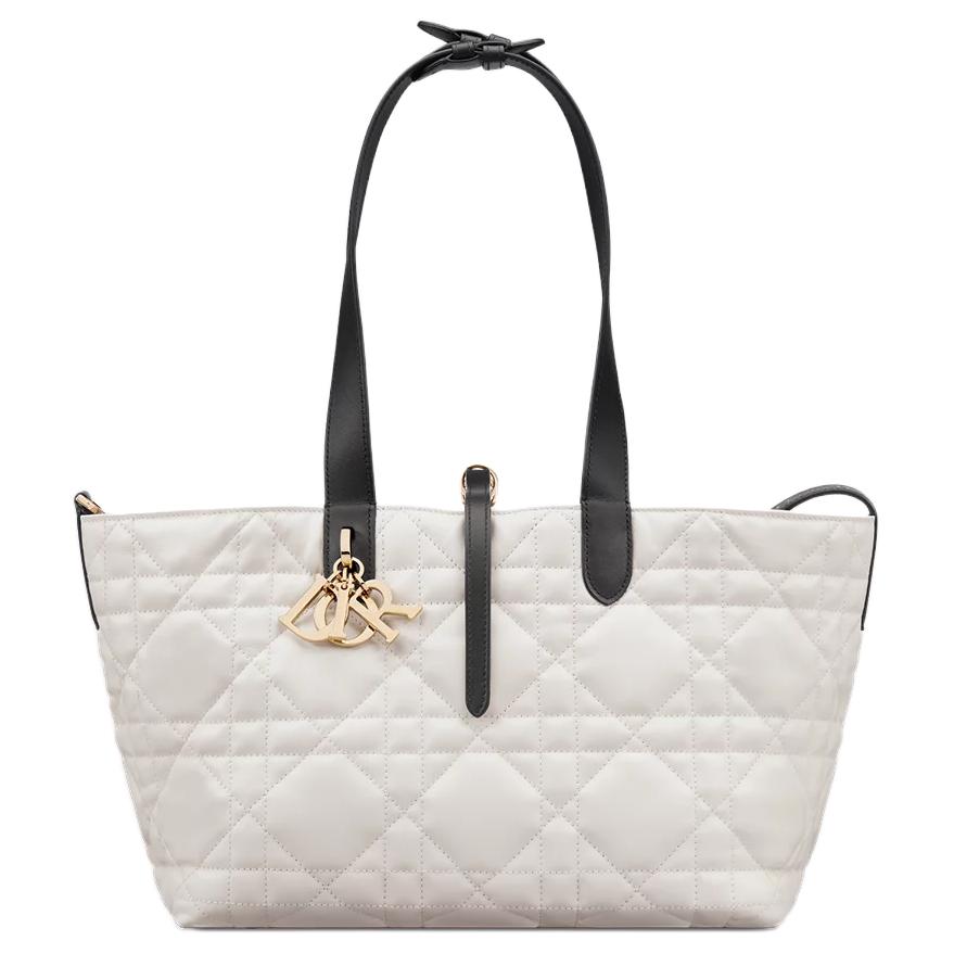 DIOR Toujours Cow Leather Handbag Medium Size Women's Milk White