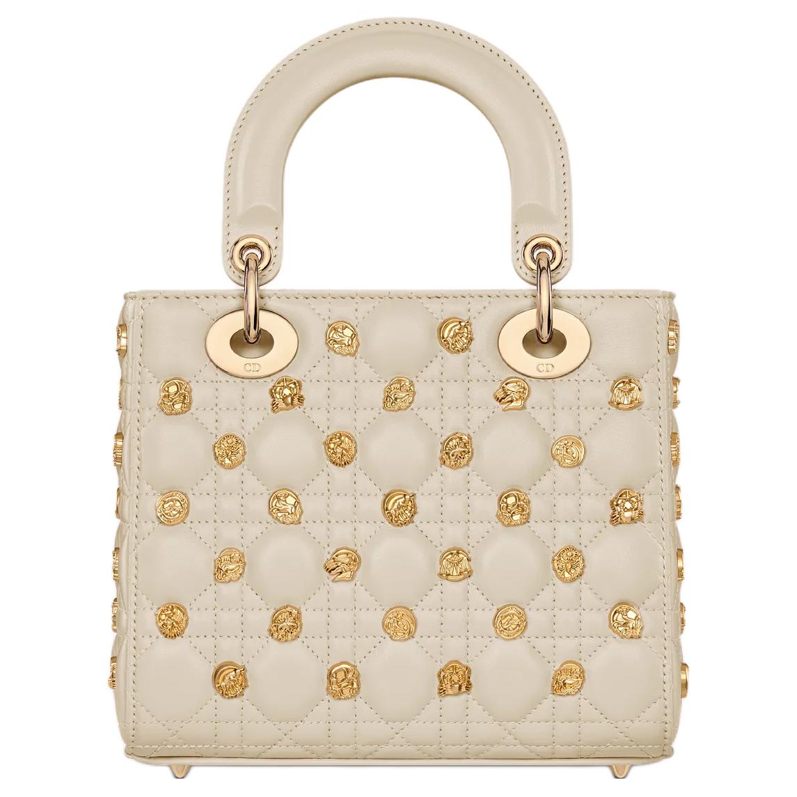 DIOR Lady Dior Sheepskin Shoulder Bag Crossbody Bag Handbag Small Size Women's Beige