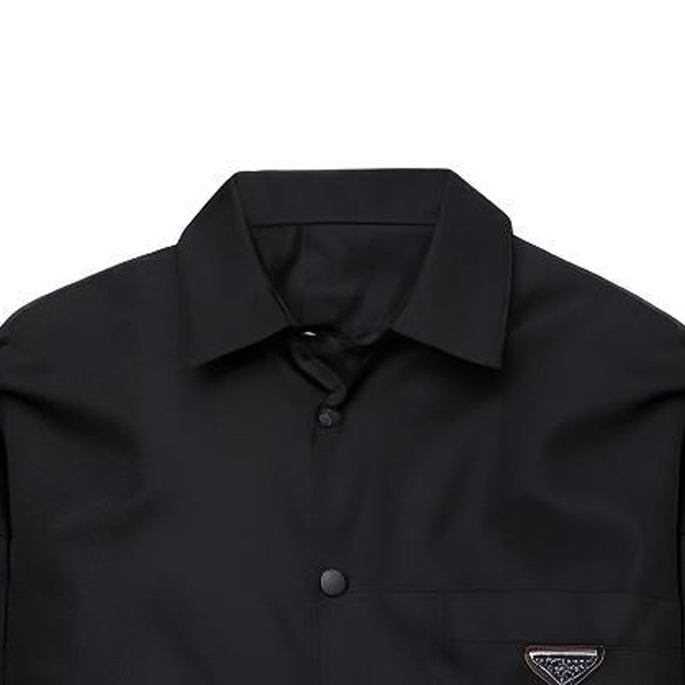 PRADA Camel Hair Chest Logo Button Down Shirt