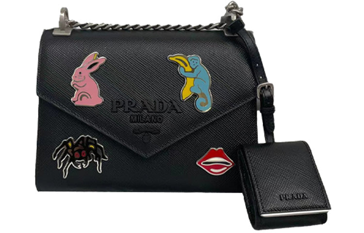 PRADA Cow Leather Combo Bag Portable Crossbody Bag Shoulder Bag Women's Black