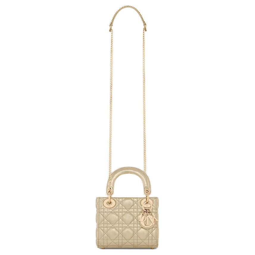 DIOR Lady Dior Calfskin Crossbody Handbag Mini Women's Metal Gold