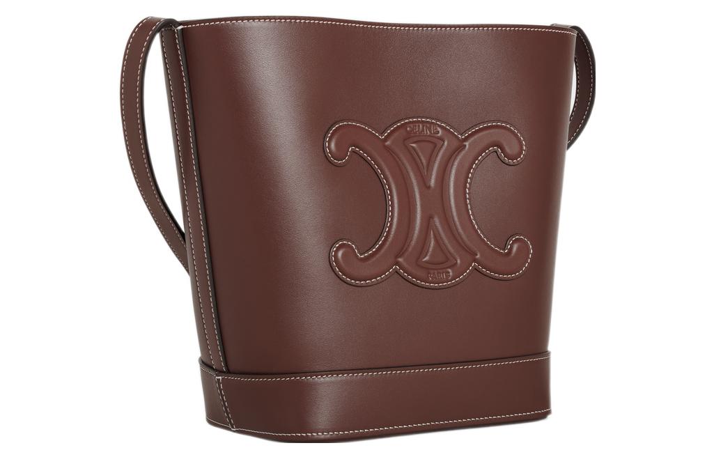 CELINE Cuir Triomphe Triumph Smooth Calf Leather Bucket Bags Crossbody Bag Shoulder Bag Small Size Women's Burgundy