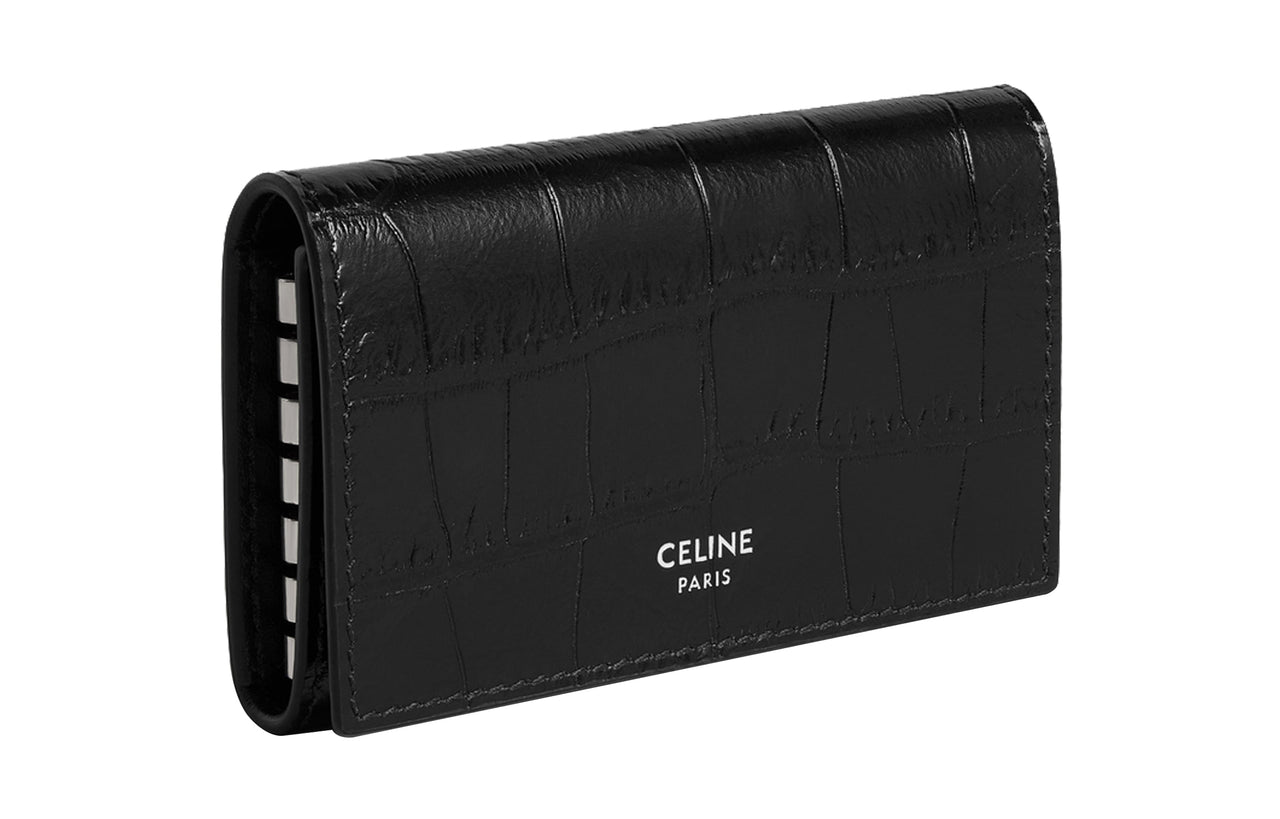 CELINE Crocodile Embossed Calfskin Key Pouch Men's Black