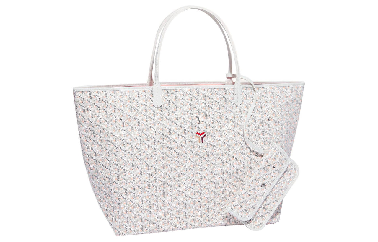 GOYARD Saint Louis Claire-Voie Cow Leather Canvas Handbag Shoulder Bag Large Size Unisex White/Pink