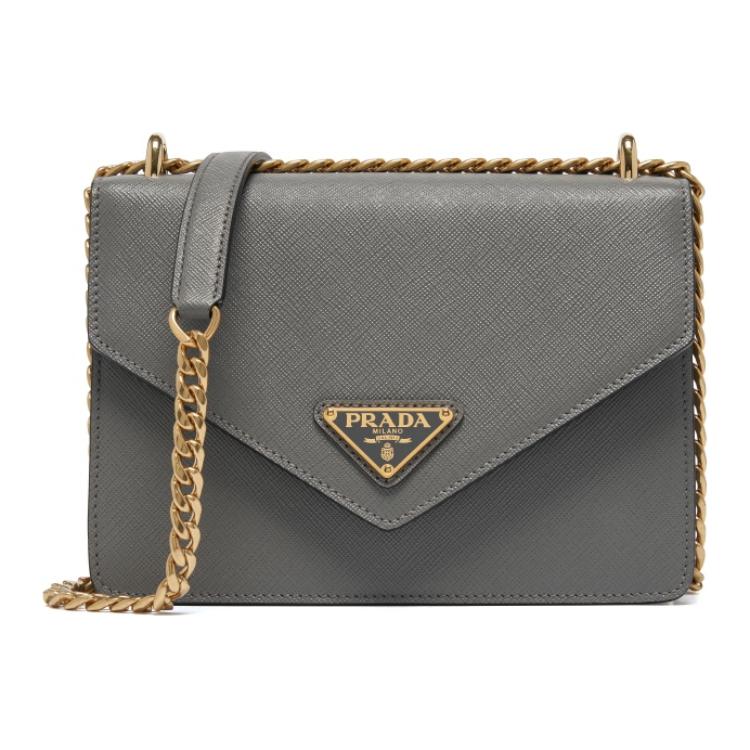 PRADA Cow Leather Crossbody Bag Shoulder Bag Women's Gray