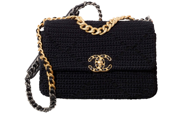 CHANEL 19Bag Hooked Flower Handbag Women's Black