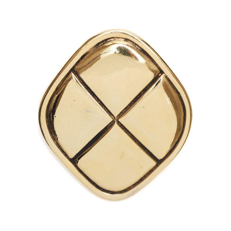 CHANEL 1970 1980 Gold Plated Matelasse Diamond Clip On Earrings Costume Earrings