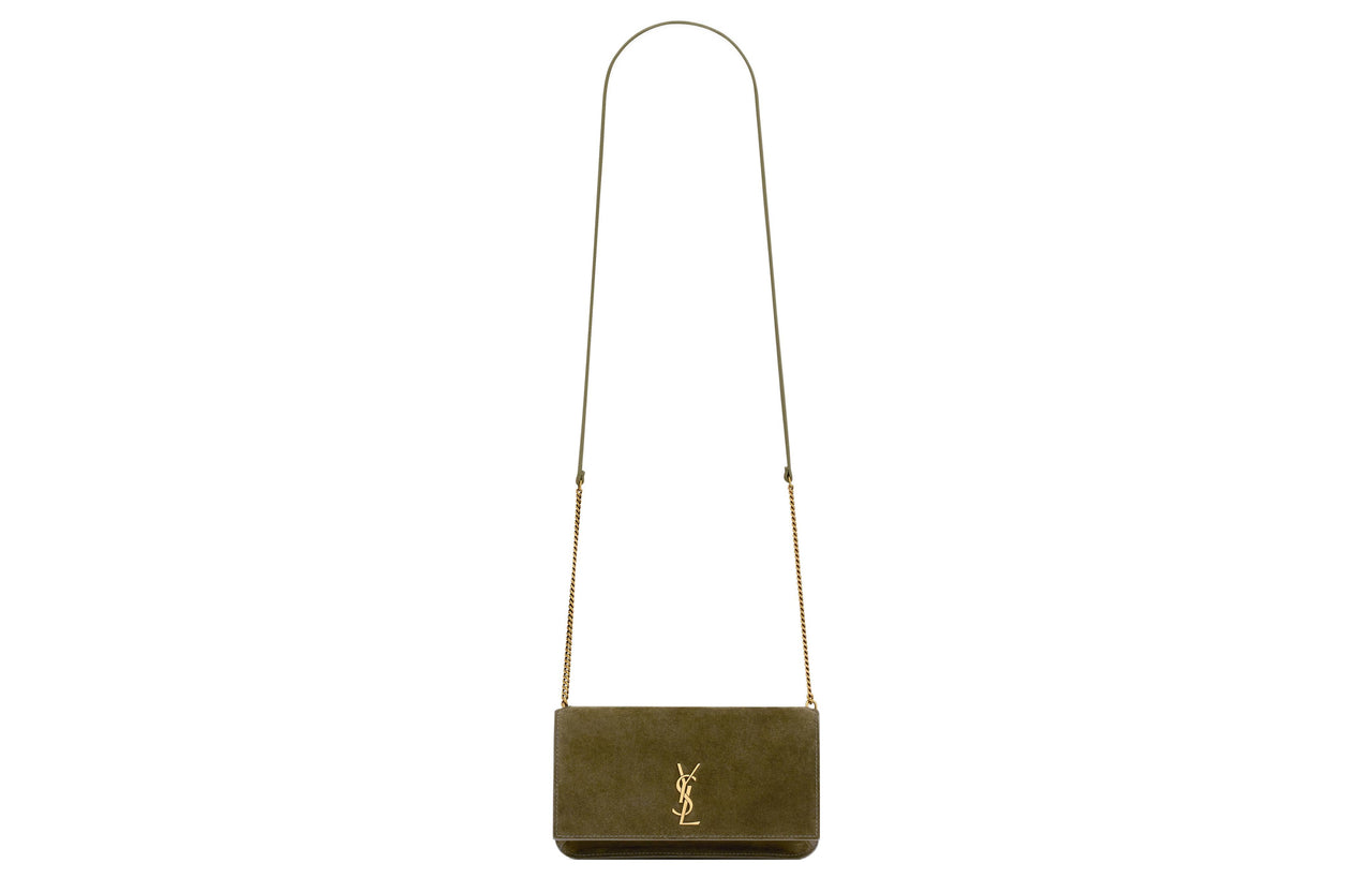 SAINT LAURENT Calfskin Clutch Regular Women's Lead Green