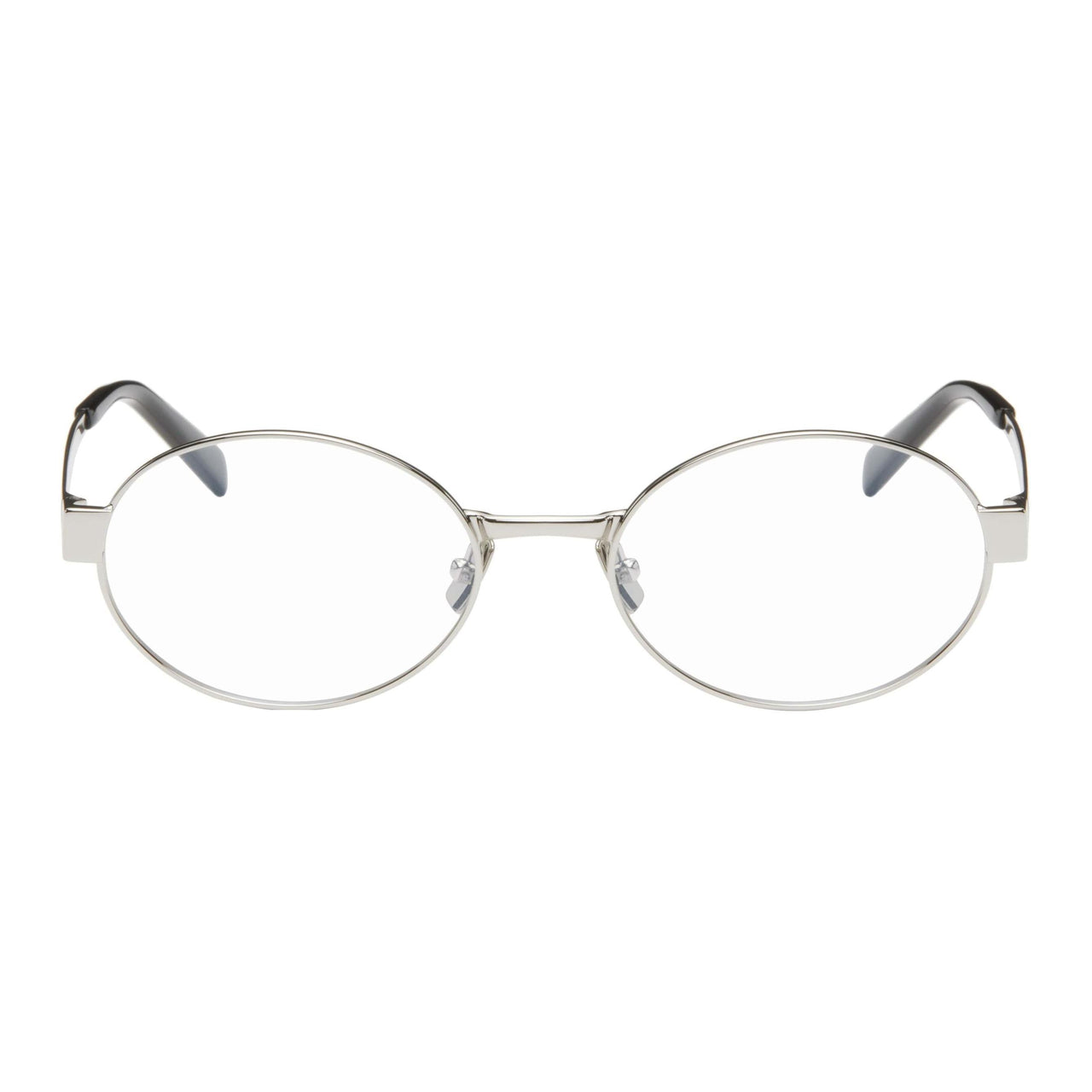 SAINT LAURENT Metal Acetate Oval Eyeglass Frames Men's Silver
