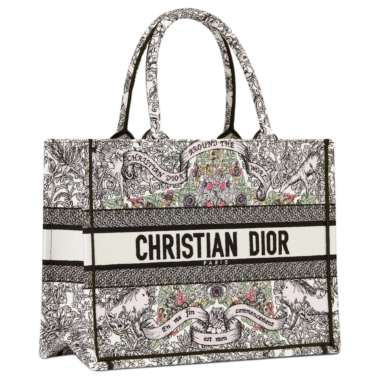 DIOR BookTote Fabric Tote Bag Shopping Bag Handbag Medium Size Women's Multicolor