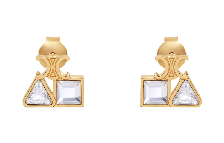 CELINE Brass Rhinestone Earrings Women's Gold