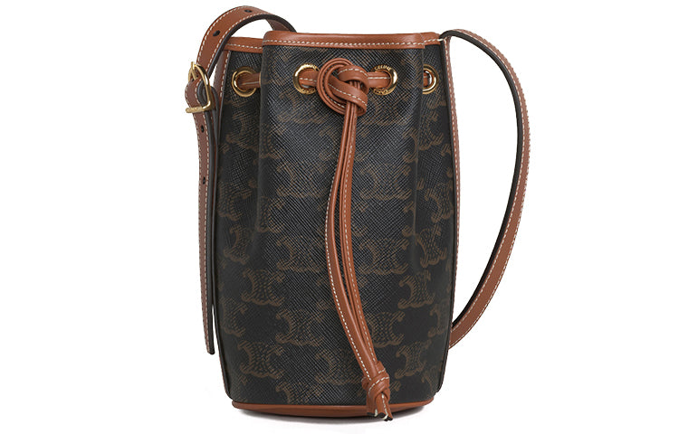 CELINE Canvas With Calfskin Bucket Bag Small Lucky Bag Handbag Shoulder Bag Crossbody Bag Extra Mini Women's Tawny
