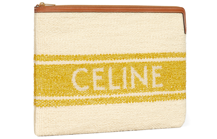 CELINE Fabric And Cow Leather Clutch Tubas Women's Yellow/Tawny