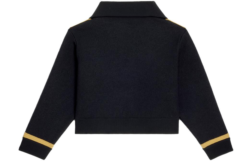 CELINE Cropped Military Vareuse Wool Triomphe Embroidery Jacket Navy