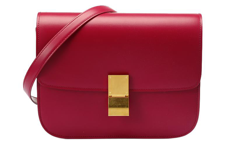 CELINE Classic Bo Polished Cow Leather Handbag Tofu Bag Block Crossbody Bag Shoulder Bag Women's Raspberry Red