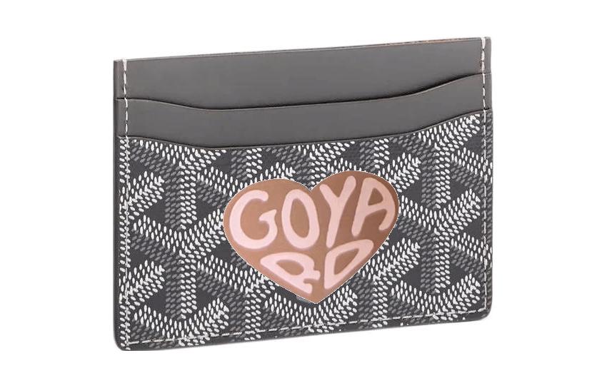 GOYARD Saint-Sulpice Canvas With Calfskin Card Clip Card Holder Unisex Gray Patchwork Gray Pink Heart