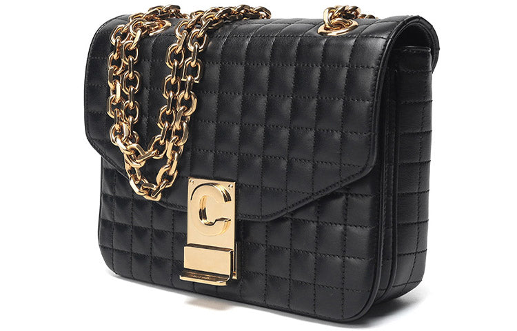 CELINE Cow Leather Chain Bag, Shoulder Bag Women's Black