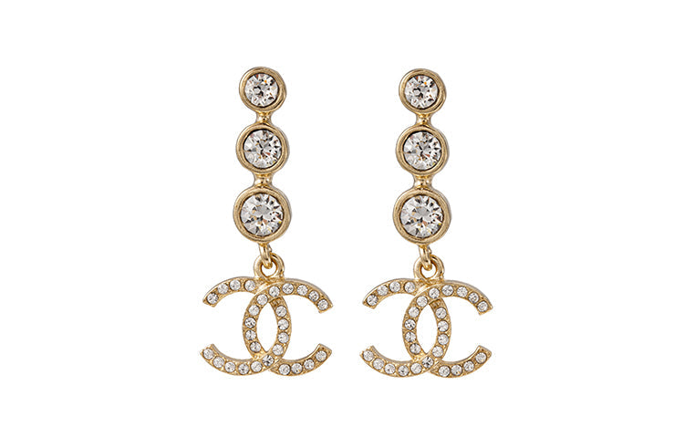 CHANEL Crystal Cc Drop Earrings