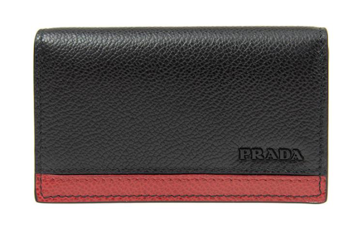 PRADA Cow Leather Wallet Men's Black & Red