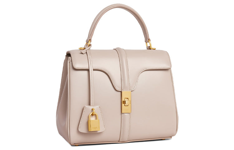 CELINE 16 Satin Calfskin Shoulder Bag Crossbody Bag Handbag Small Size Women's Nude
