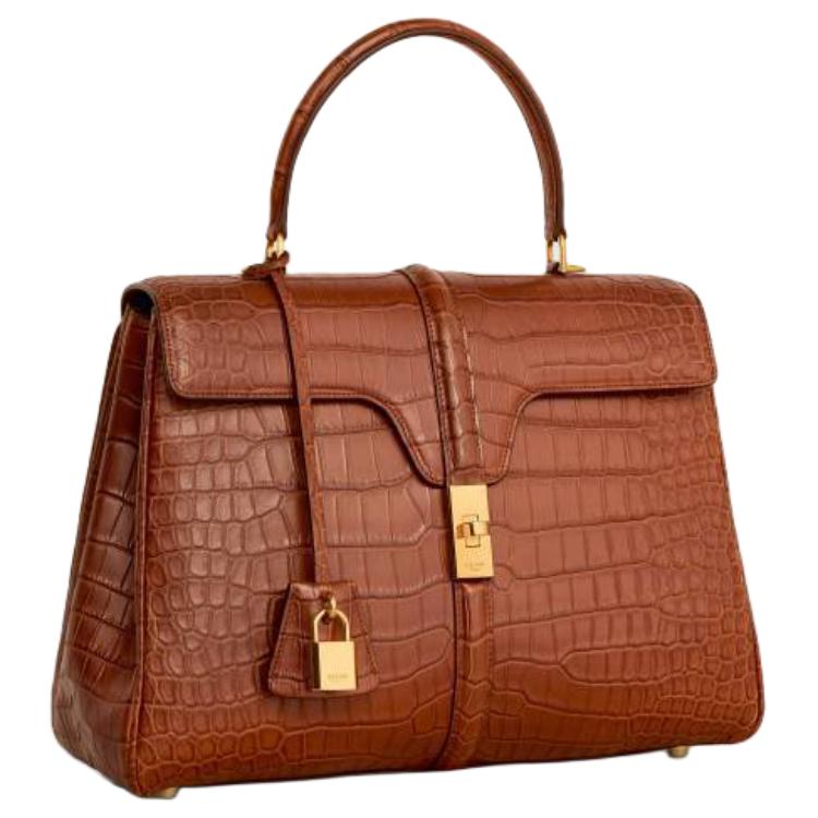 CELINE Crocodile Leather Shoulder Bag Crossbody Bag Handbag Large Size Women's Brown