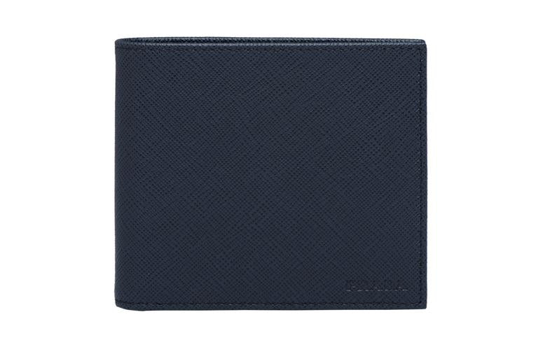 PRADA Cow Leather Card Holder Wallet Men's Dark Blue