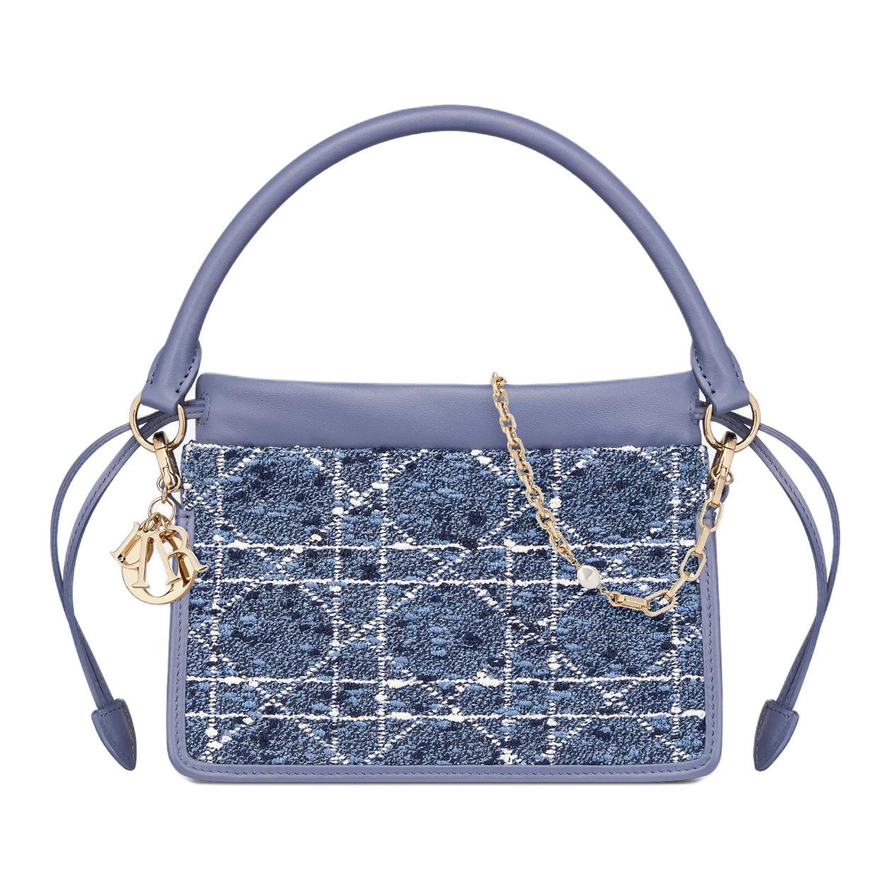 DIOR Lady Dior Fabric Handbag Mini Women's Blue