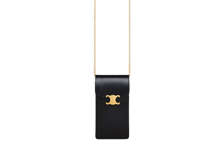 CELINE Cow Leather Shoulder Bag, Crossbody Bag, Cell Phone Pouch Regular Women's Black