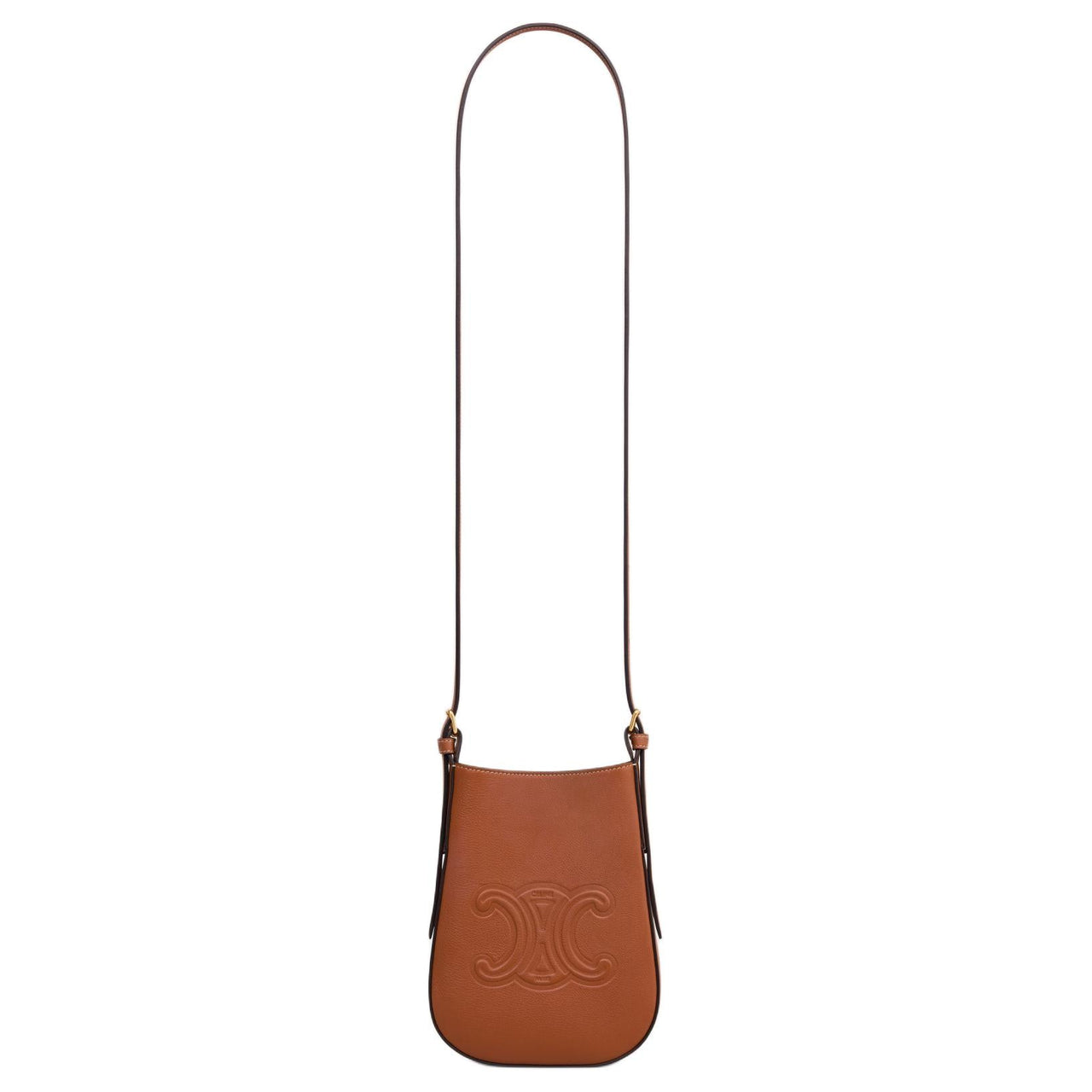 CELINE Cow Leather One Shoulder Crossbody Cell Phone Pouch Women's Tawny