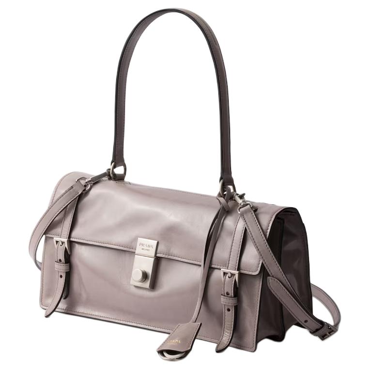 PRADA Cow Leather Portable Crossbody Bag, Shoulder Bag Medium Size Women's Gray