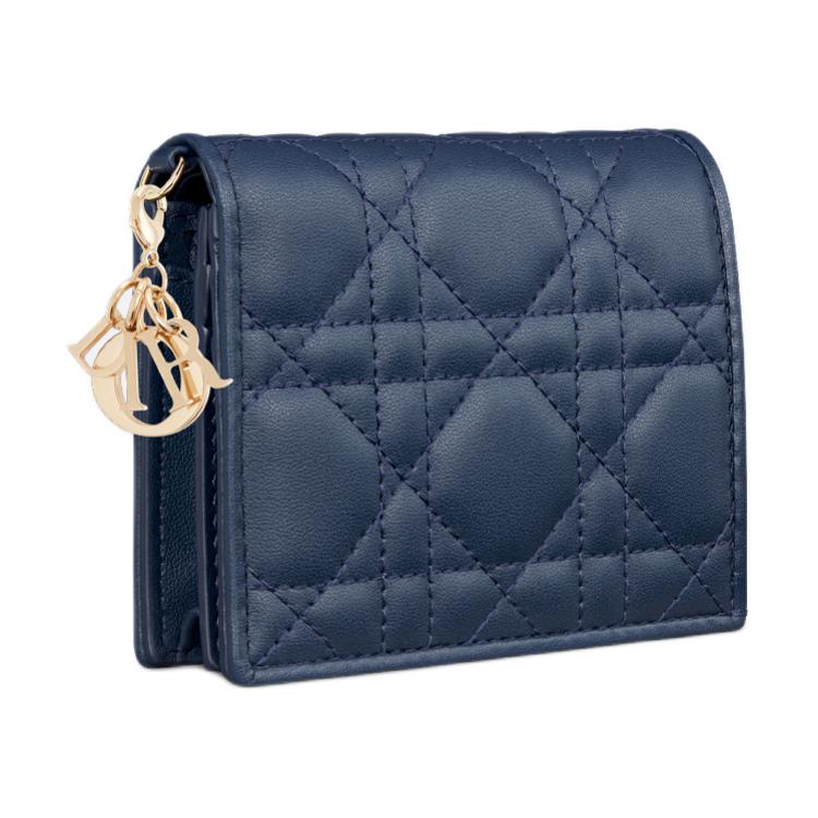DIOR Lady Dior Lambskin Wallet Mini Women's Dark Blue